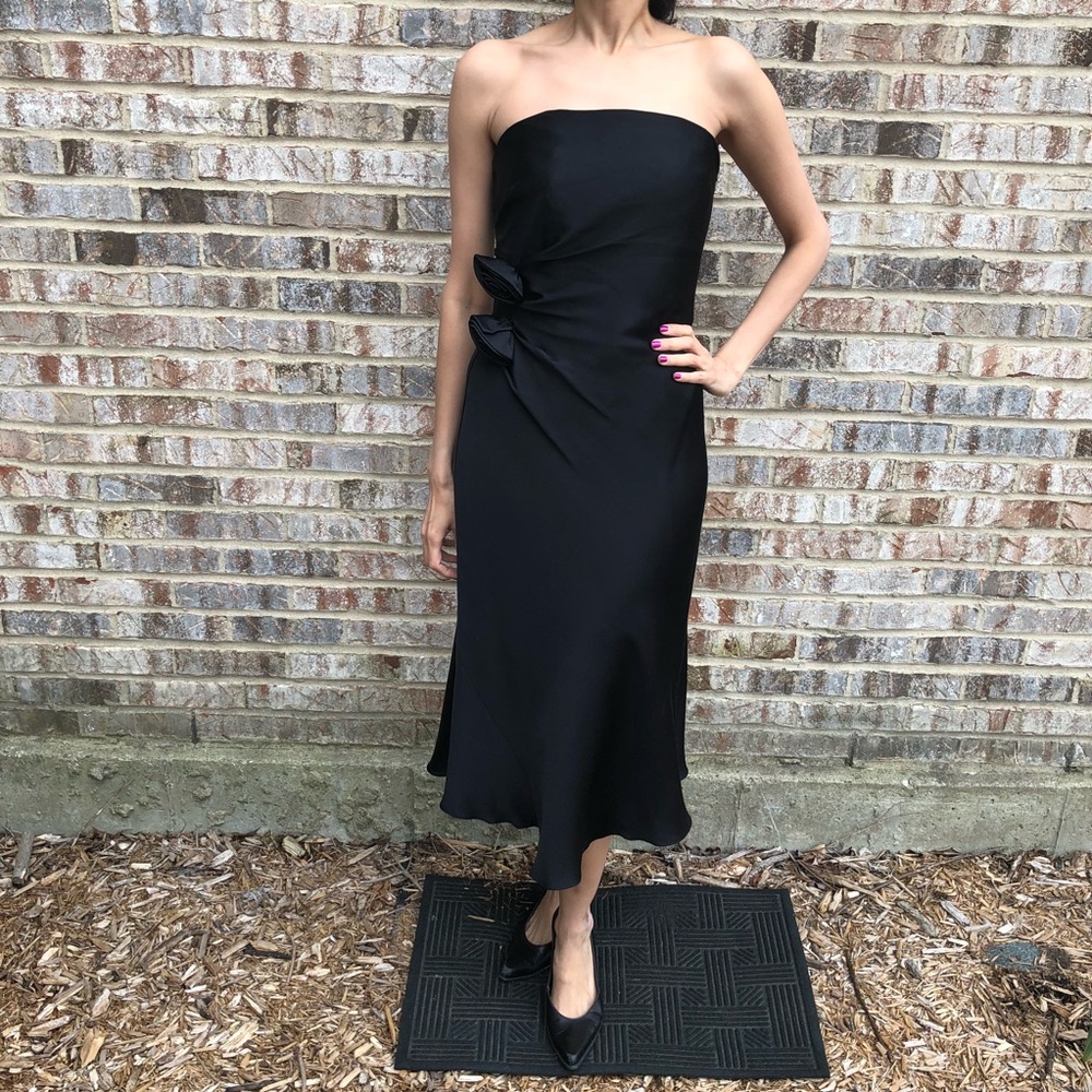 Banana republic black strapless holiday rosette